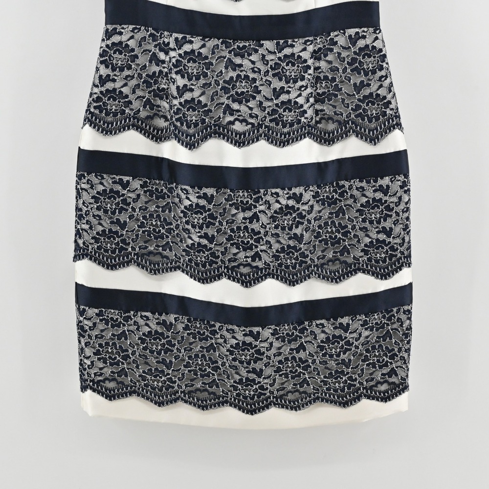 Katherine Kelly Lace Sheath Dress Womens Size 4 Black Ivory Cocktail Sleeveless - Picture 10 of 13